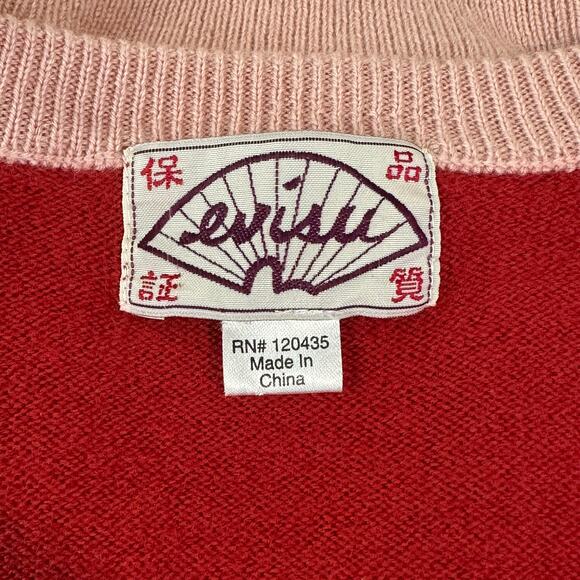 Vintage 90’s Evisu Sweater Women’s Wool Scoop Neck Embroidered Logo Pullover - Picture 11 of 14